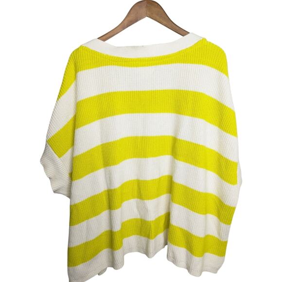 Anthropologie Maeve V Neck Sweater Tee XL Oversized Striped Chartreuse Yellow - Picture 6 of 11